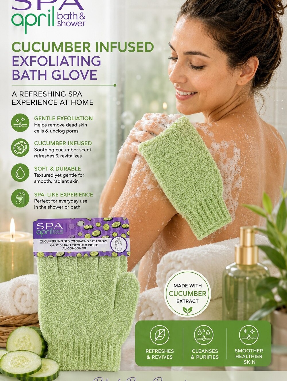 CUCUMBER INFUSED EXFOLIATING BATH GLOVE 1-PIECE